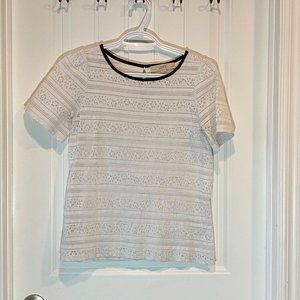 White Lace Top with Black Neck Trim